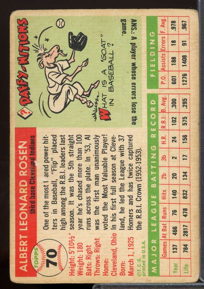 Al Rosen Card 1955 Topps #70  Image 2