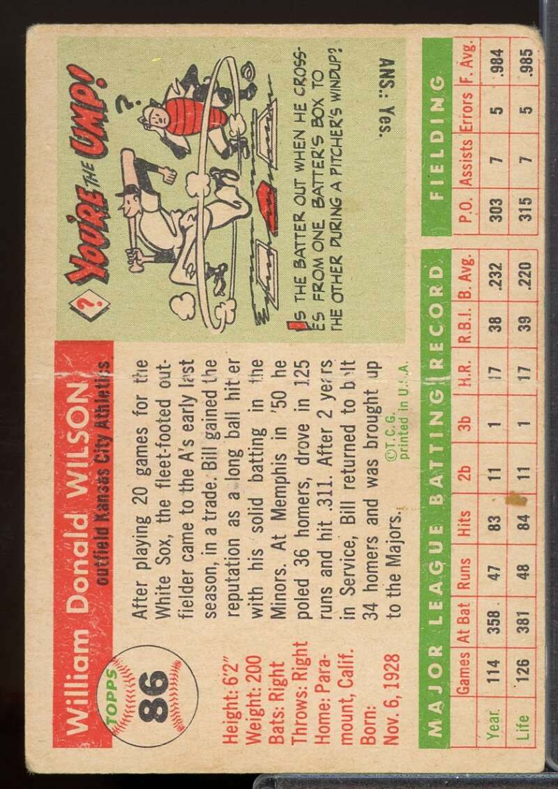Bill Wilson Card 1955 Topps #86  Image 2
