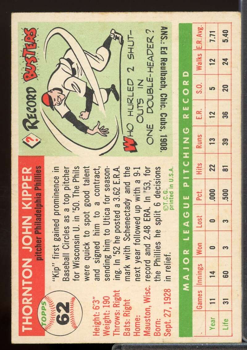 Thornton Kipper Card 1955 Topps #62  Image 2
