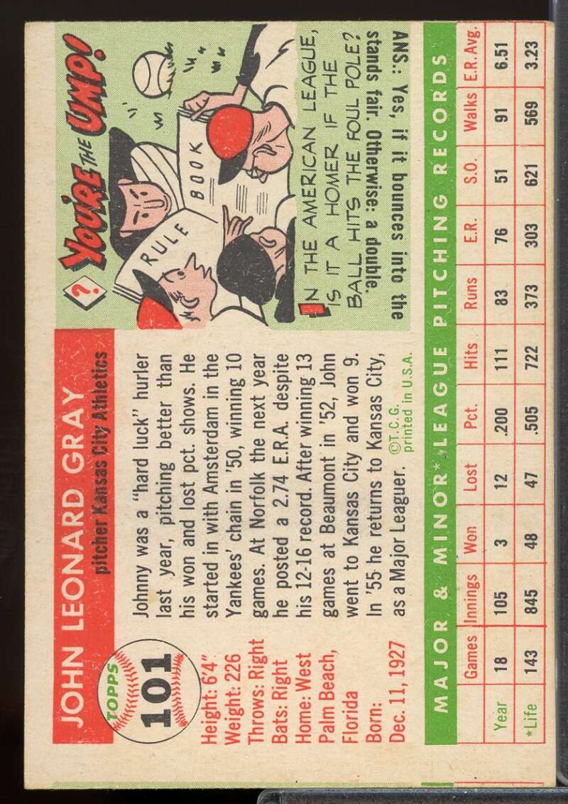 Johnny Gray Rookie Card 1955 Topps #101  Image 2