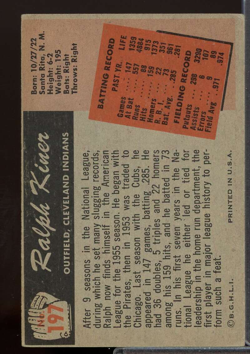 Ralph Kiner Card 1955 Bowman #197  Image 2