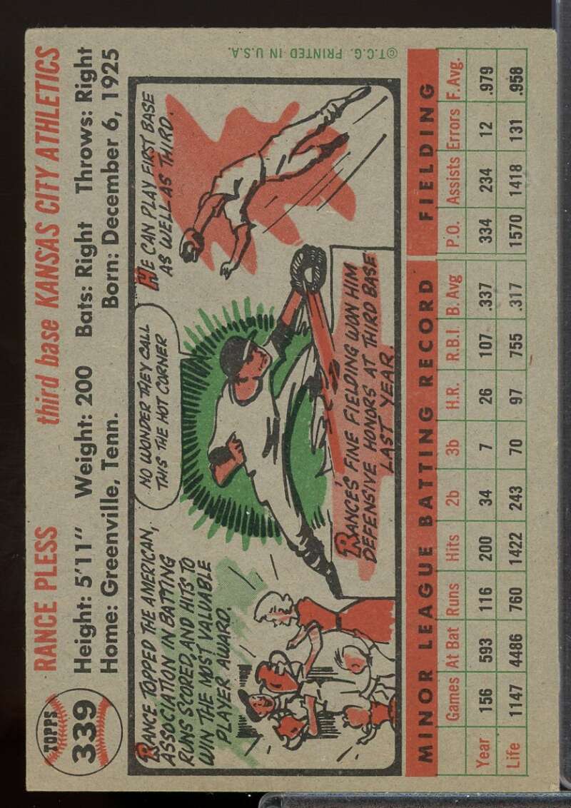 Rance Pless Rookie Card 1956 Topps #339  Image 2