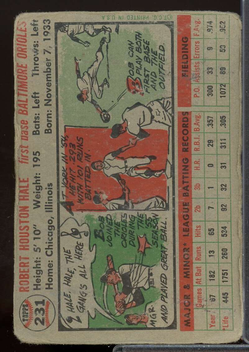 Bob Hale Rookie Card 1956 Topps #231  Image 2