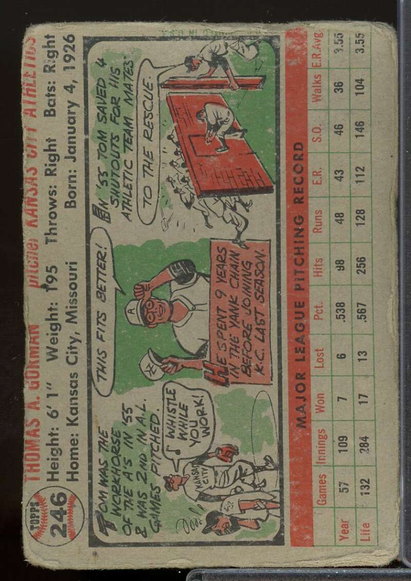 Tom Gorman Card 1956 Topps #246  Image 2