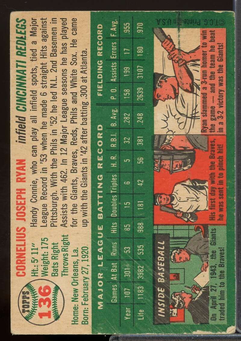 Connie Ryan Card 1954 Topps #136  Image 2