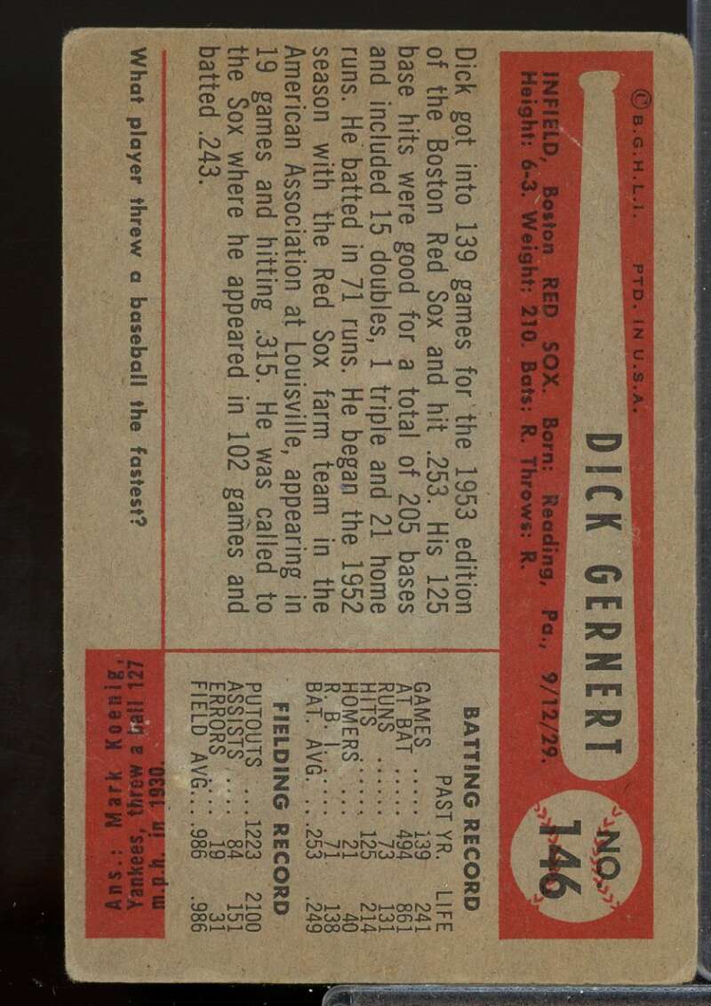 Dick Gernert Card 1954 Bowman #146  Image 2
