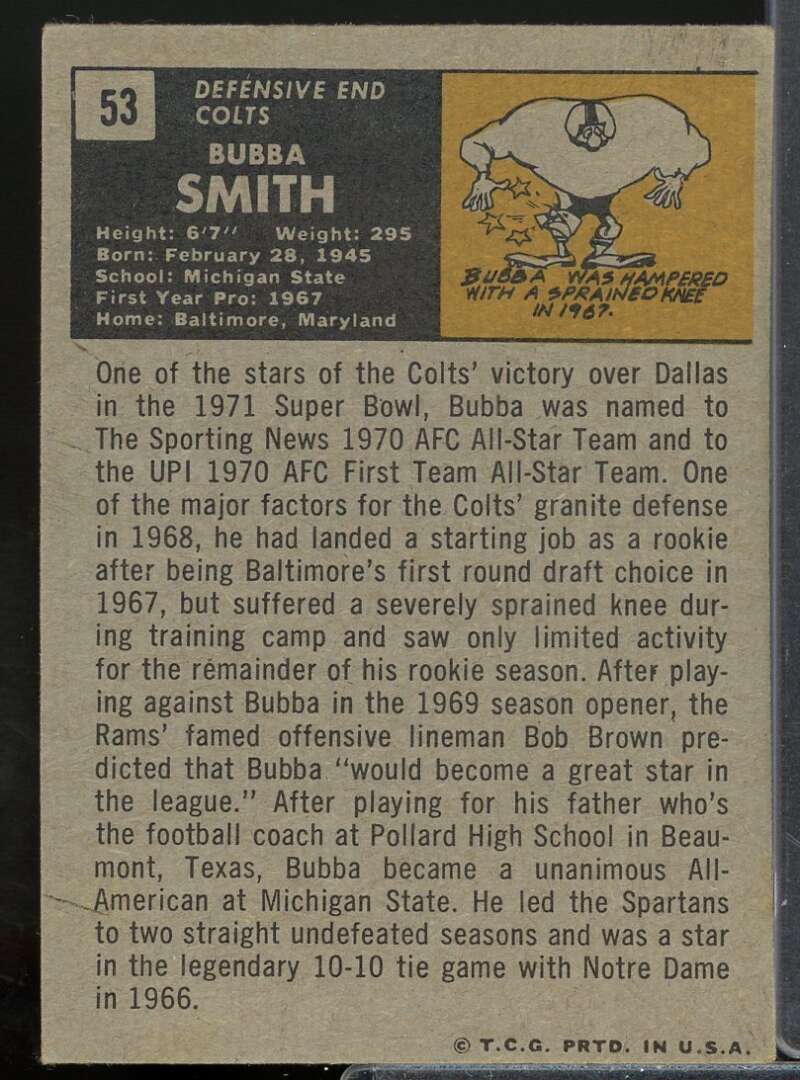 Bubba Smith Card 1971 Topps #53  Image 2