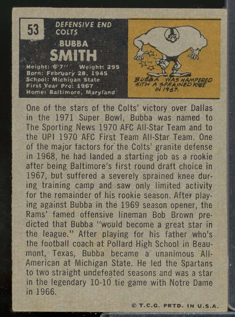 Bubba Smith Card 1971 Topps #53  Image 2