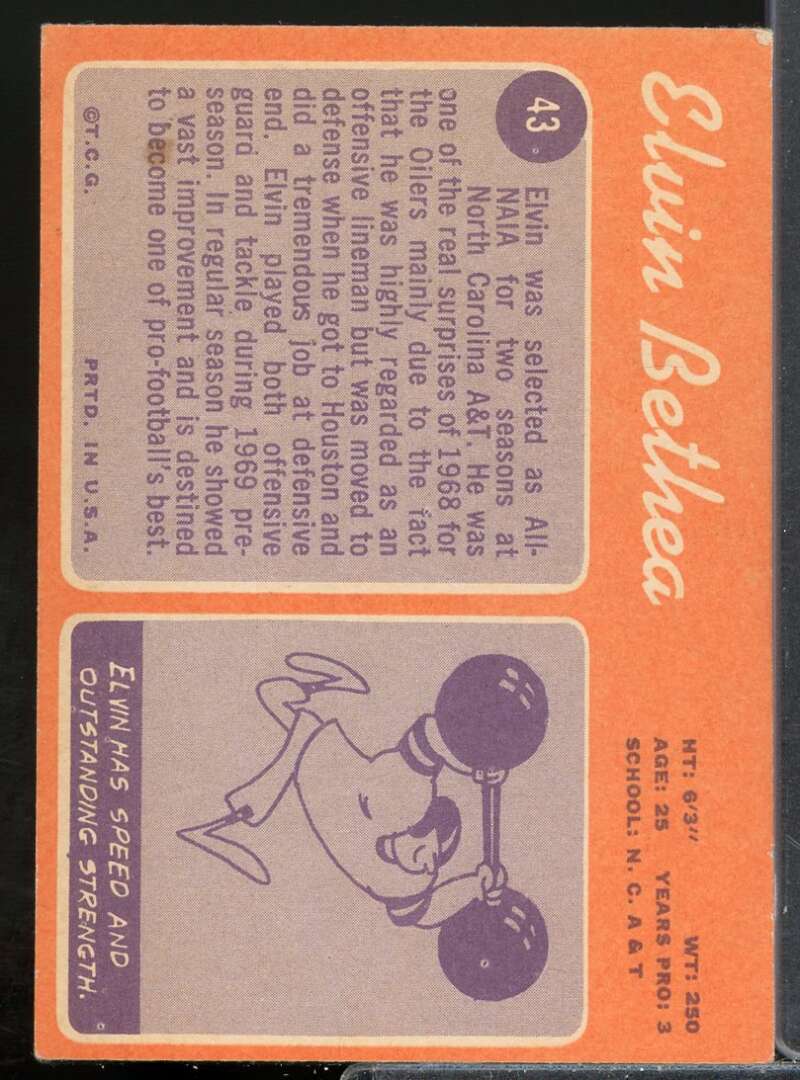 Elvin Bethea Rookie Card 1970 Topps #43  Image 2