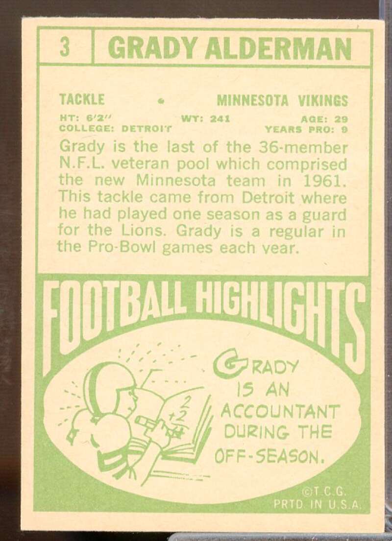 Grady Alderman Card 1968 Topps #3  Image 2