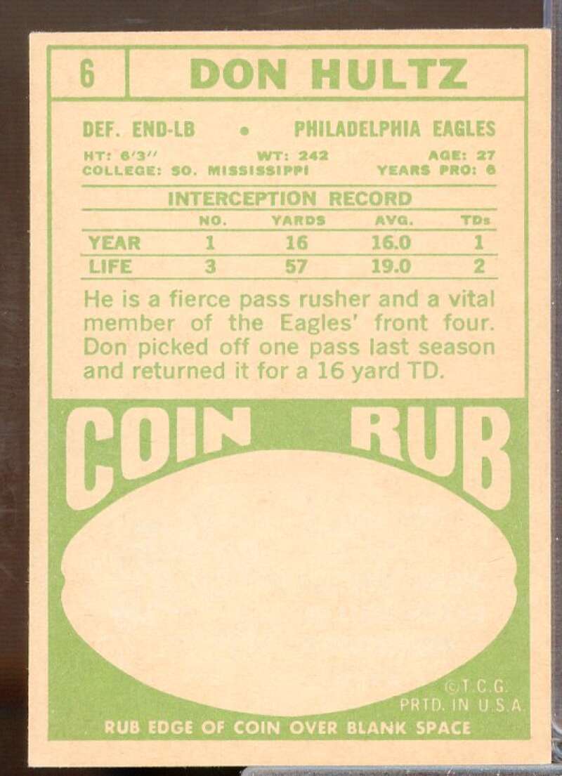 Don Hultz Rookie Card 1968 Topps #6  Image 2