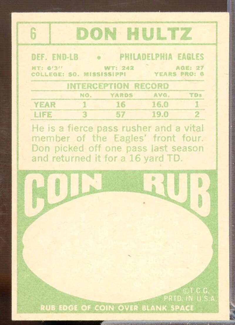 Don Hultz Rookie Card 1968 Topps #6  Image 2