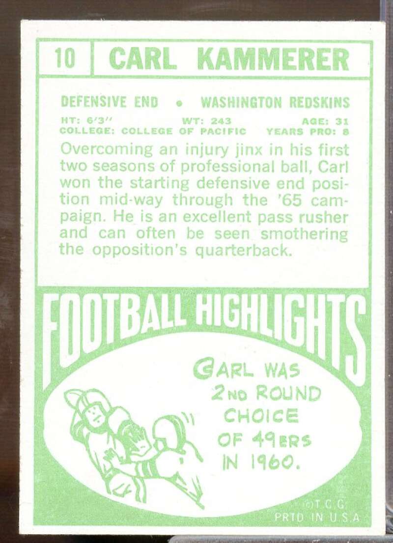 Carl Kammerer Rookie Card 1968 Topps #10  Image 2