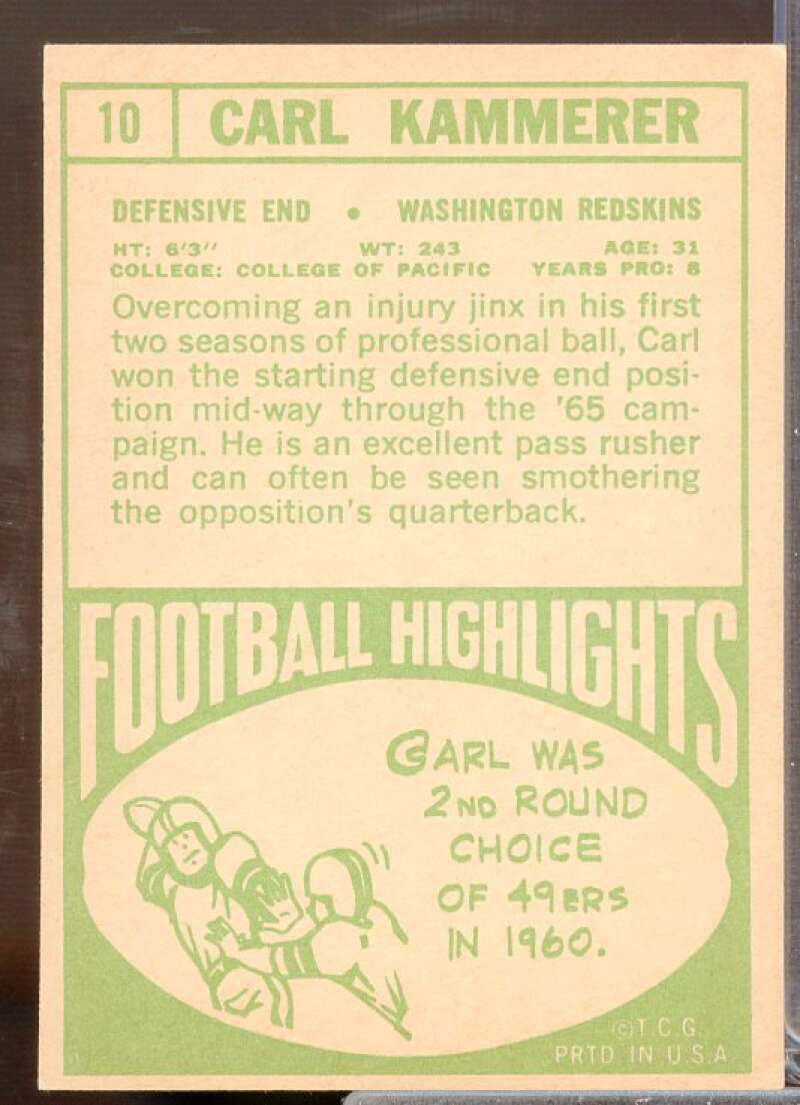 Carl Kammerer Rookie Card 1968 Topps #10  Image 2