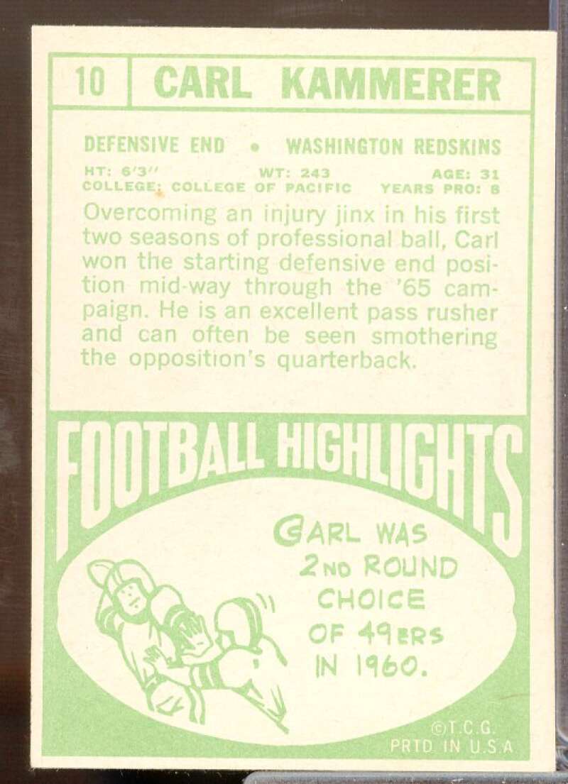 Carl Kammerer Rookie Card 1968 Topps #10  Image 2
