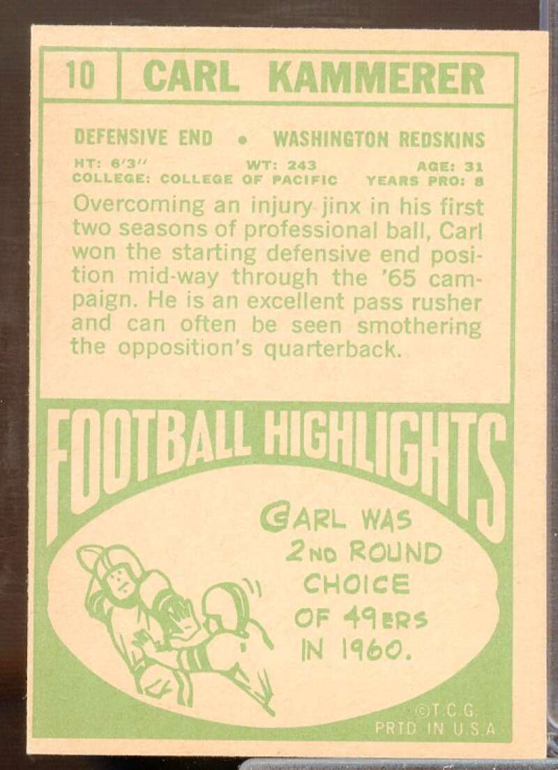 Carl Kammerer Rookie Card 1968 Topps #10  Image 2