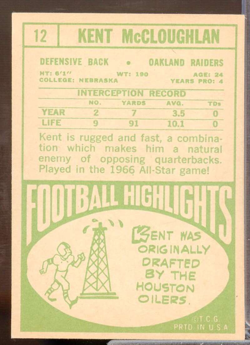 Kent McCloughan Card 1968 Topps #12  Image 2