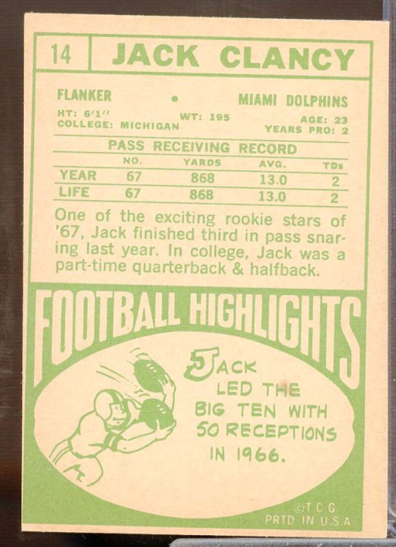 Jack Clancy Rookie Card 1968 Topps #14  Image 2