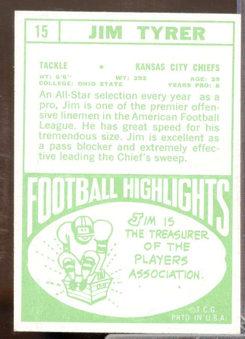 Jim Tyrer Card 1968 Topps #15  Image 2