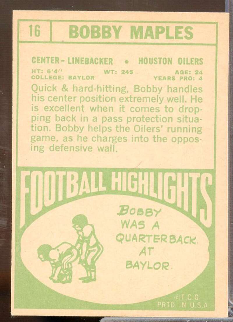 Bobby Maples Card 1968 Topps #16  Image 2