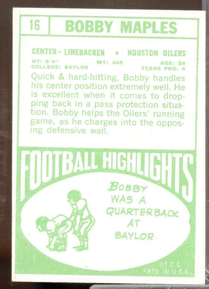 Bobby Maples Card 1968 Topps #16  Image 2