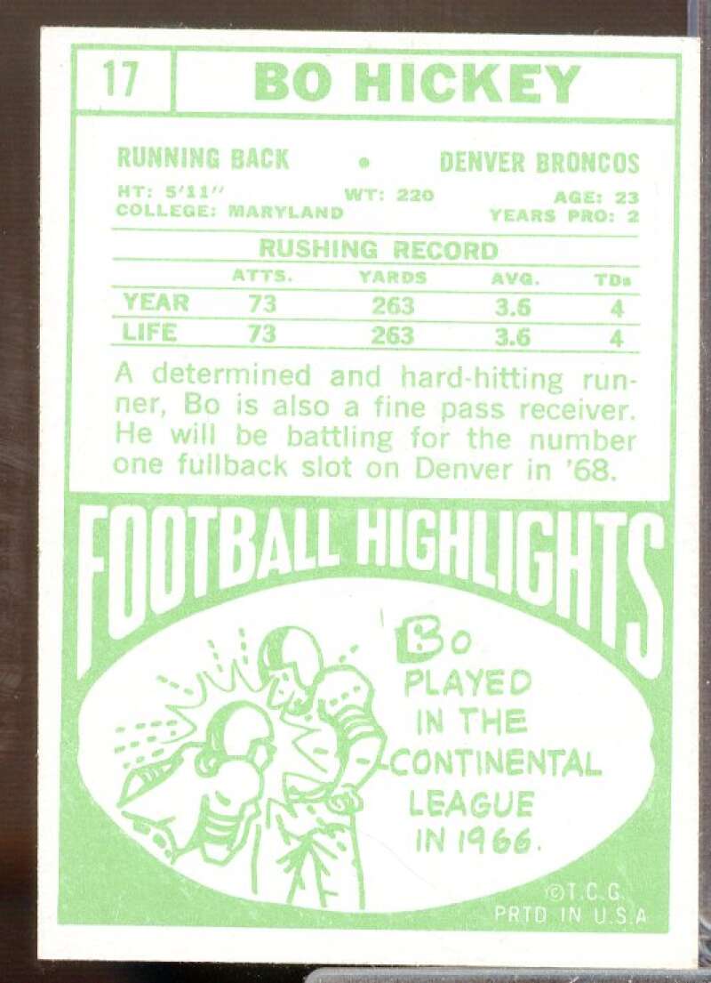 Bo Hickey Rookie Card 1968 Topps #17  Image 2