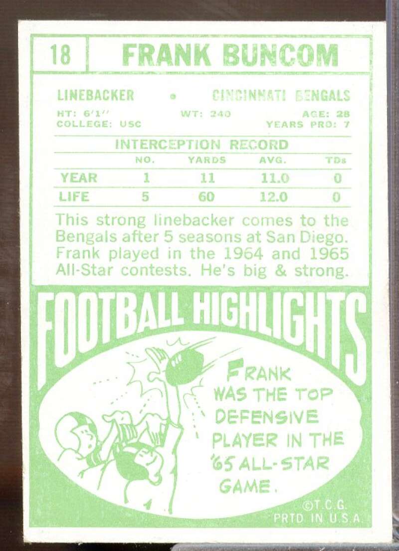 Frank Buncom Card 1968 Topps #18  Image 2