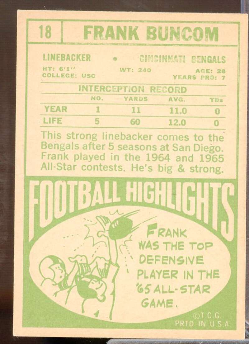Frank Buncom Card 1968 Topps #18  Image 2