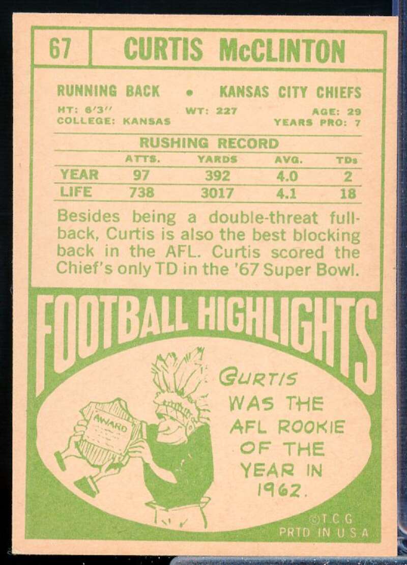 Curtis McClinton Card 1968 Topps #67  Image 2