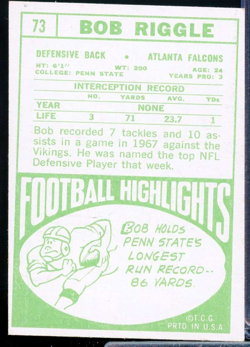 Bob Riggle Rookie Card 1968 Topps #73  Image 2
