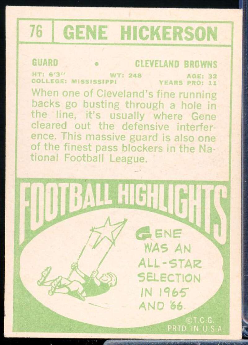 Gene Hickerson Card 1968 Topps #76  Image 2