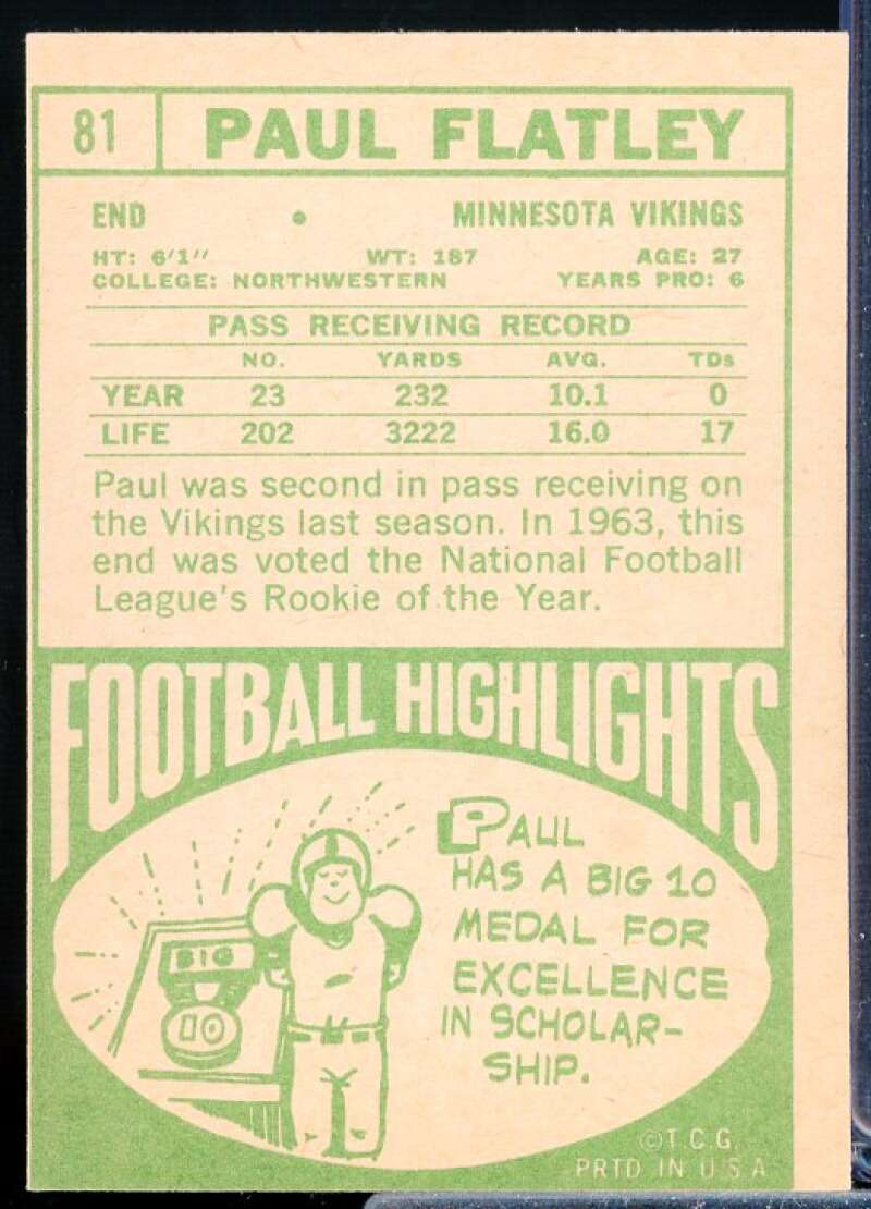 Paul Flatley Card 1968 Topps #81  Image 2
