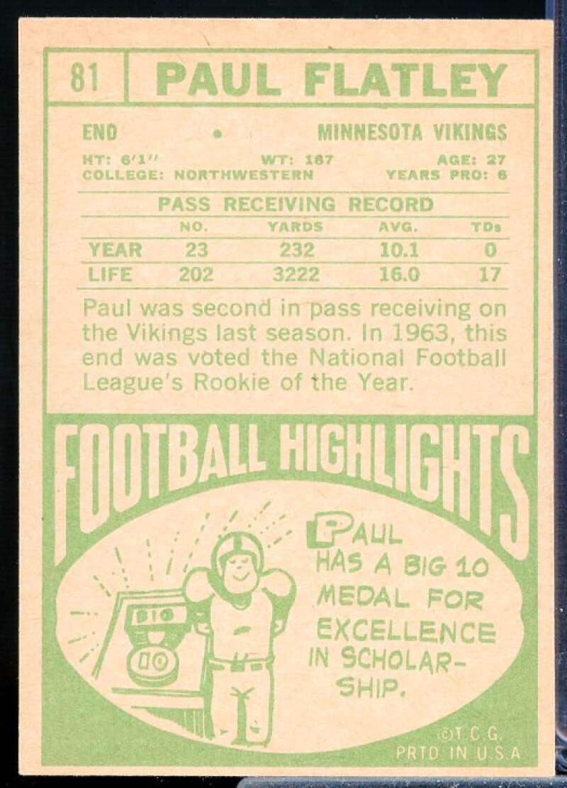 Paul Flatley Card 1968 Topps #81  Image 2