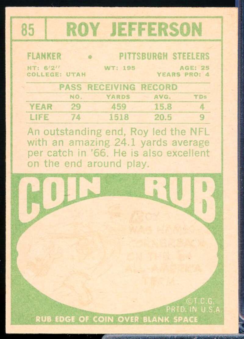 Roy Jefferson Card 1968 Topps #85  Image 2
