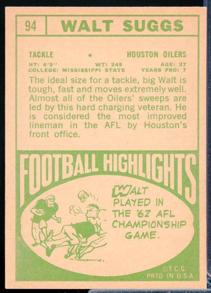 Walt Suggs Card 1968 Topps #94  Image 2