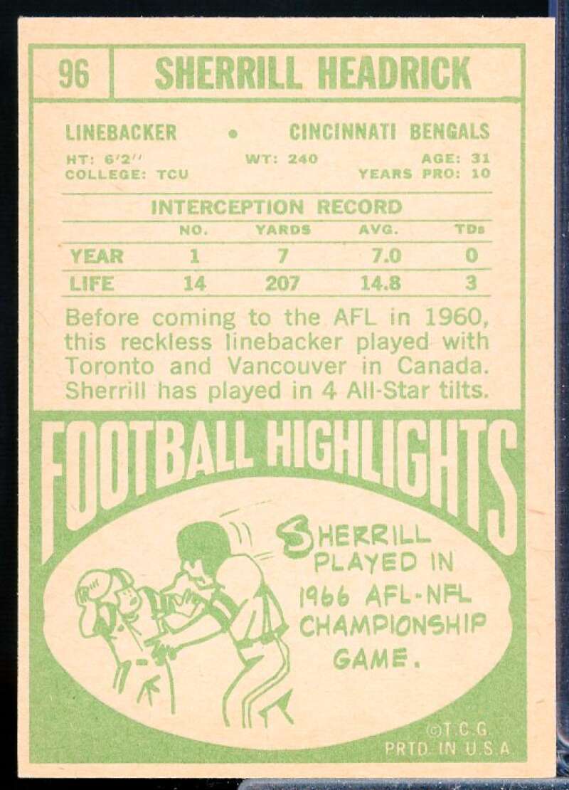 Sherrill Headrick Card 1968 Topps #96  Image 2