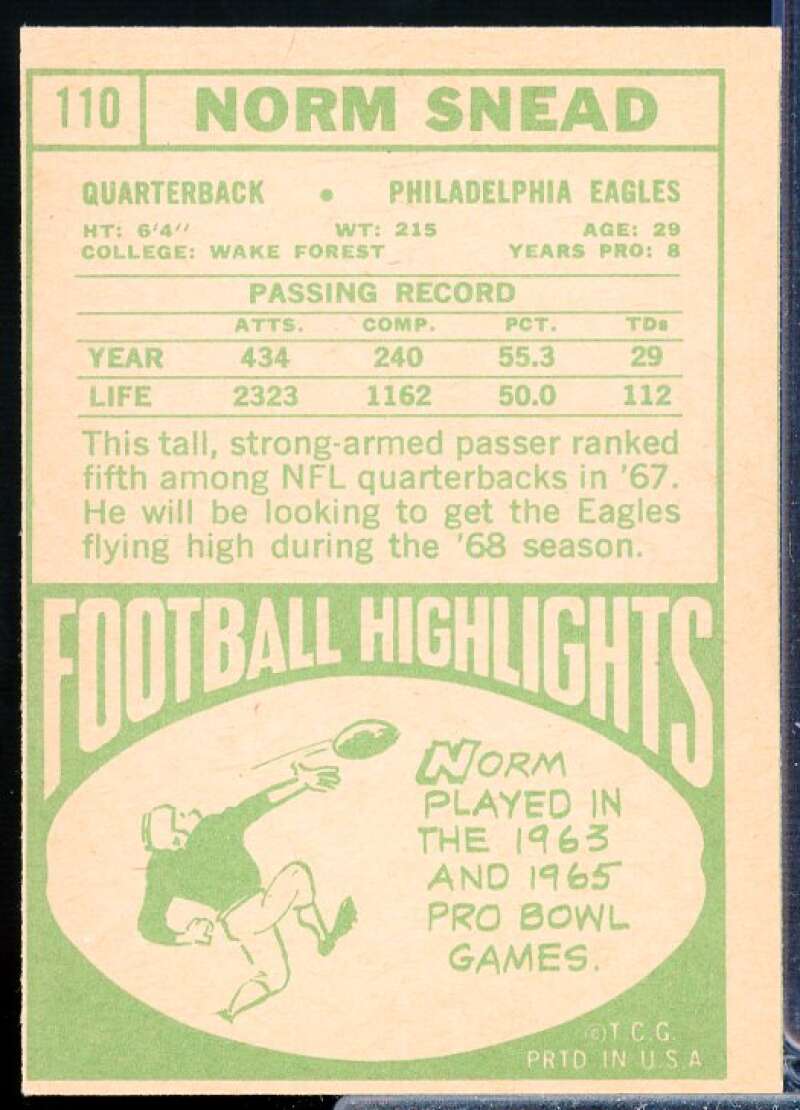 Norm Snead Card 1968 Topps #110  Image 2