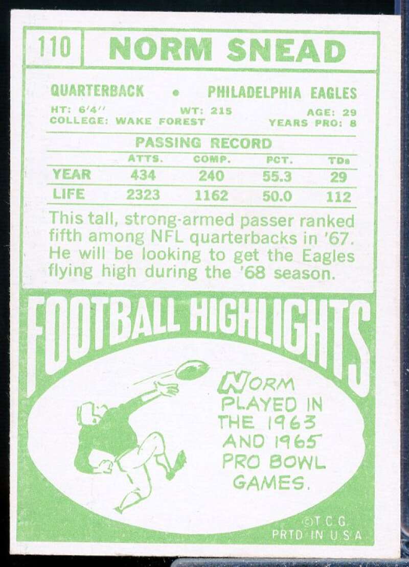 Norm Snead Card 1968 Topps #110  Image 2