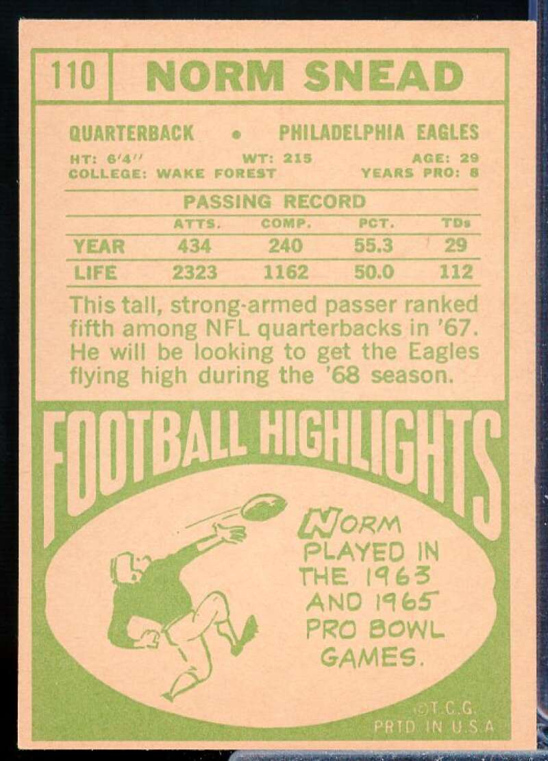 Norm Snead Card 1968 Topps #110  Image 2