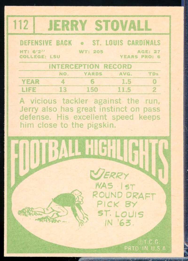 Jerry Stovall Card 1968 Topps #112  Image 2
