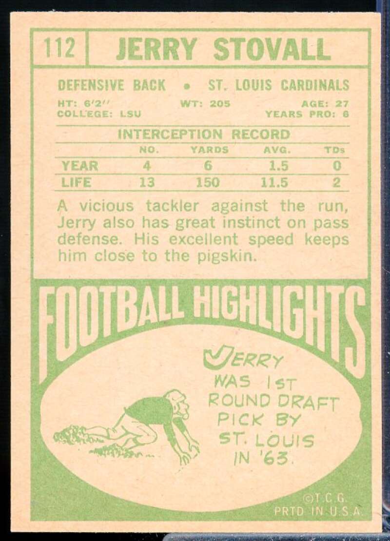 Jerry Stovall Card 1968 Topps #112  Image 2