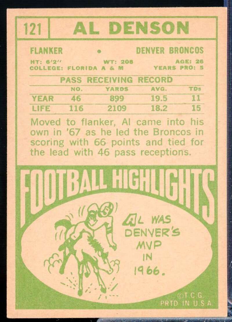 Al Denson Card 1968 Topps #121  Image 2