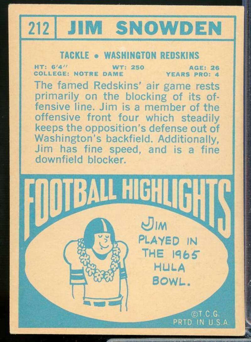 Jim Snowden Rookie Card 1968 Topps #212  Image 2