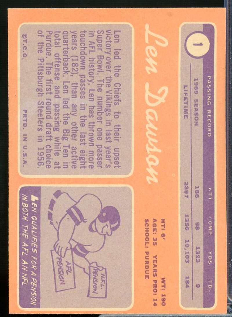 Len Dawson Card 1970 Topps #1  Image 2