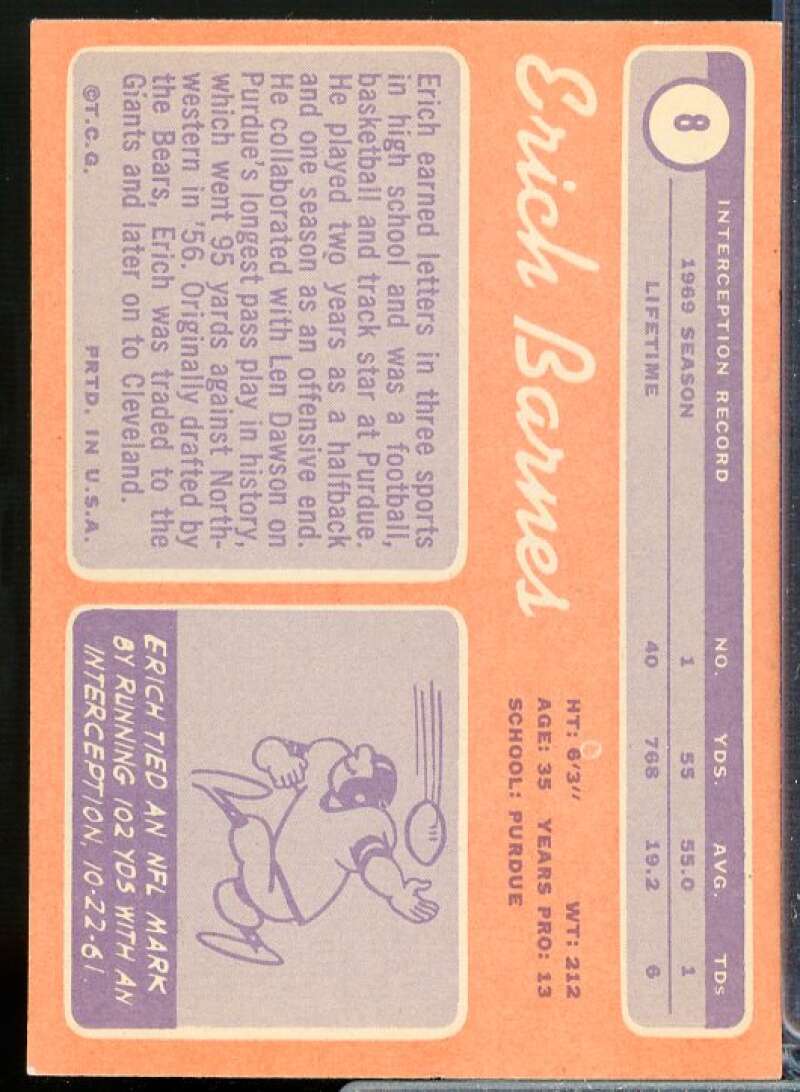 Erich Barnes Card 1970 Topps #8  Image 2