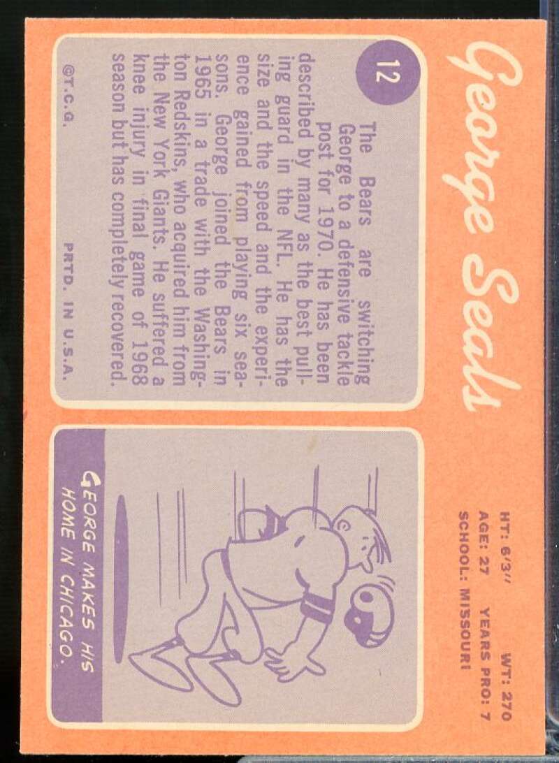 George Seals Rookie Card 1970 Topps #12  Image 2