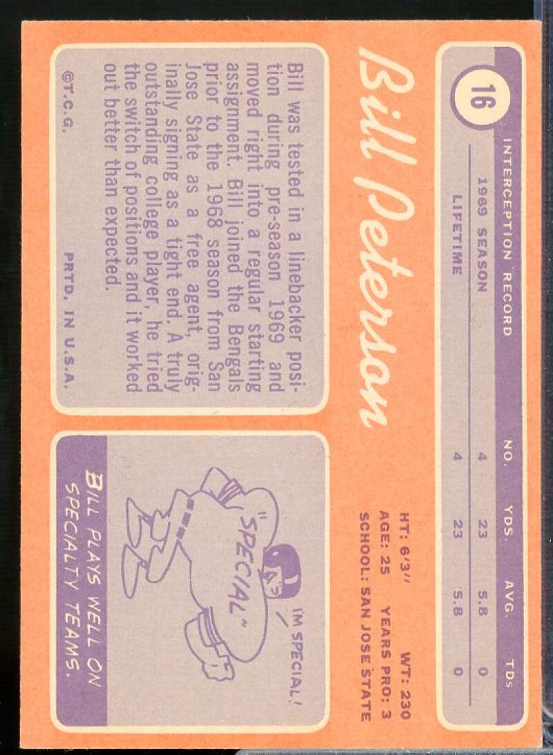 Bill Peterson Rookie Card 1970 Topps #16  Image 2