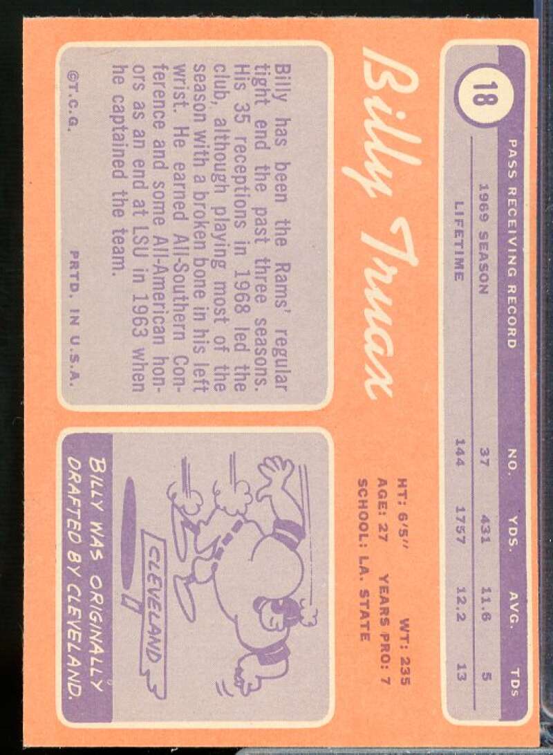 Billy Truax Card 1970 Topps #18  Image 2