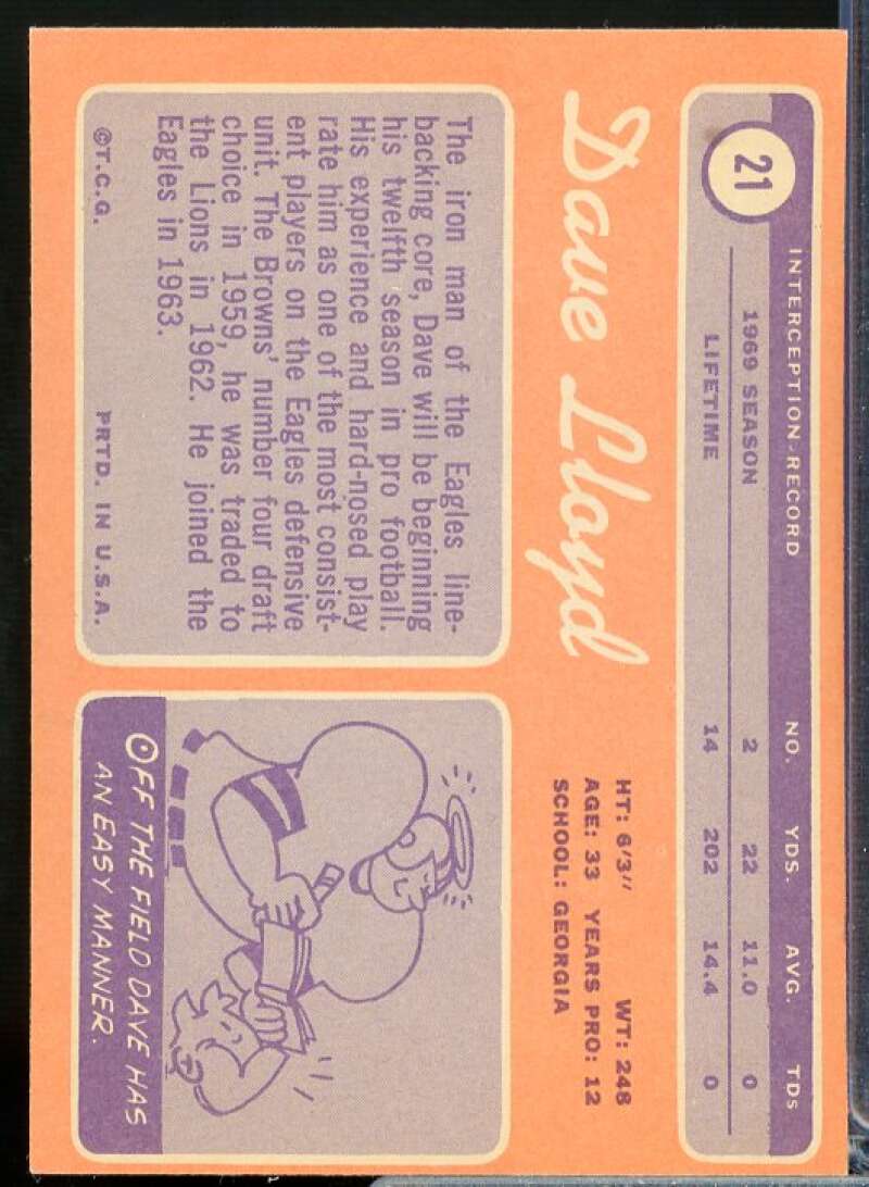 Dave Lloyd Card 1970 Topps #21  Image 2