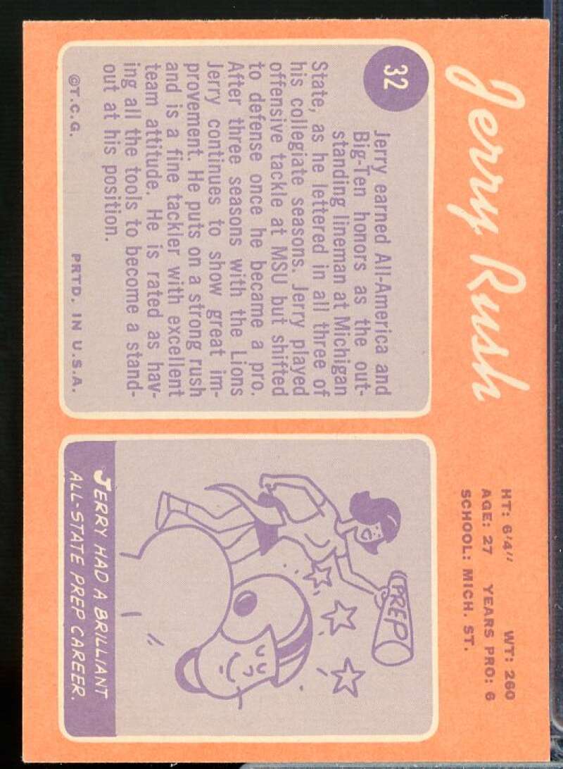 Jerry Rush RC Card 1970 Topps #32  Image 2